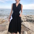V-neck Sleeveless Midi A-line Dress