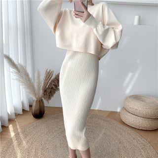 Set: Cropped Sweater + Knit Midi Tank Dress