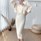 Set: Cropped Sweater + Knit Midi Tank Dress