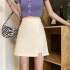 High-waist Buttoned Split Mini Skirt