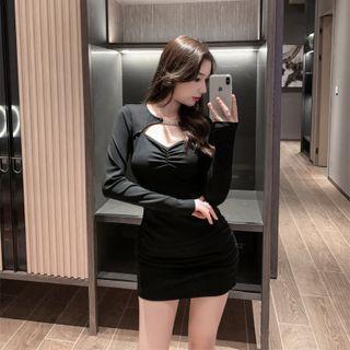 Long-sleeve Chain Accent Cutout Mini Sheath Dress