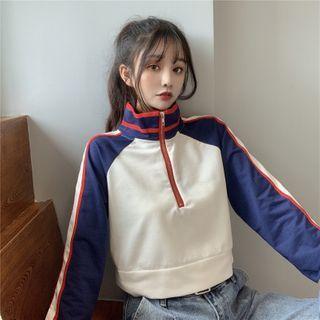 Stand Collar Color Block Sweatshirt