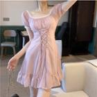 Short-sleeve Mini A-line Dress Mauve Pink - One Size