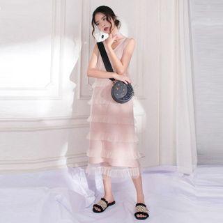 Set: Mesh Sleeveless Midi Dress + Tank Dress