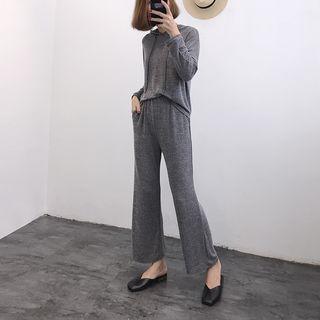 Set: Drawstring Hooded Long-sleeve T-shirt + Wide-leg Pants
