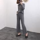 Set: Drawstring Hooded Long-sleeve T-shirt + Wide-leg Pants