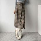 Slit-front Plaid Long Wrap Skirt