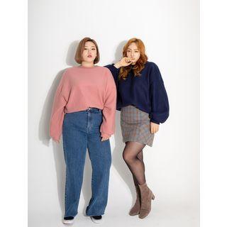 Plus Size Buttoned Wool Blend Plaid Miniskirt