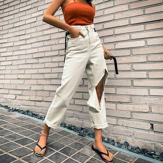 Cutout-detail Belted Pants