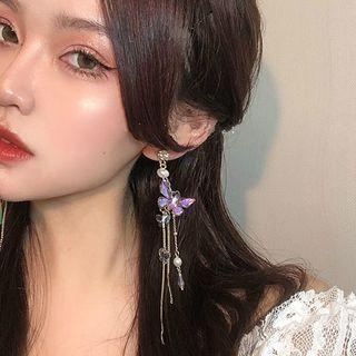 Rhinestone Butterfly Dangle Earring 1 Pair - Purple Butterfly - Gold - One Size