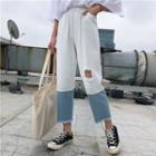 Cropped Color Block Straight Fit Pants