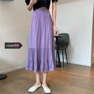 High-waist Ruffle Hem Midi A-line Skirt