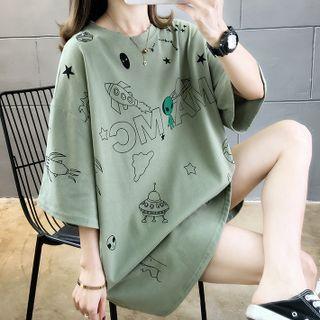 33/4-sleeve Print T-shirt