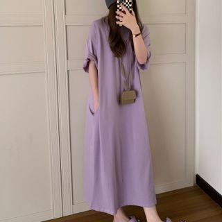Elbow-sleeve Slit Maxi T-shirt Dress