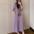 Elbow-sleeve Slit Maxi T-shirt Dress