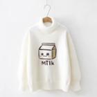 Turtleneck Cartoon Print Sweater Off-white - One Size