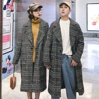 Couple Matching Buttoned Plaid Long Coat