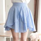 Layered Asymmetric-hem Gingham Miniskirt