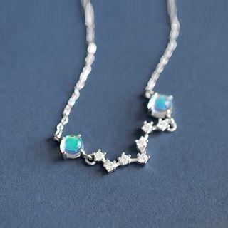 925 Sterling Silver Rhinestone Star Necklace 1 Pc - Silver & Blue - One Size