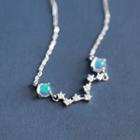 925 Sterling Silver Rhinestone Star Necklace 1 Pc - Silver & Blue - One Size