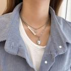 Smiley Heart Pendant Layered Faux Pearl Alloy Choker White Faux Pearl - Silver - One Size
