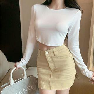 Round-neck Long Sleeve Crop Top