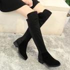 Faux Suede Elastic Fabric Panel Over-the-knee Boots