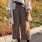High-waist Plain Fleece-line Wide-leg Pants