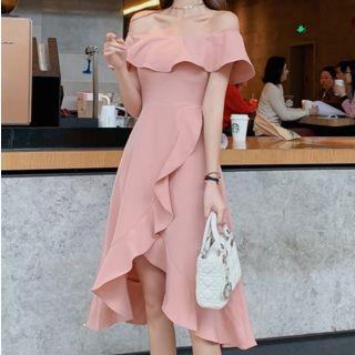 Short-sleeve Off Shoulder Frilled Dress