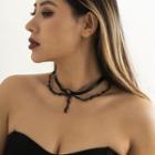 Layered Alloy Faux Pearl Choker 4876 - Black - One Size