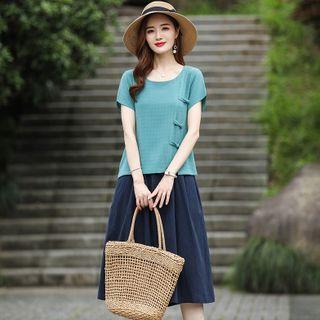 Set Of 2:short-sleeve Plain Top + Skirt
