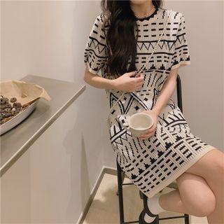 Short-sleeve Jacquard Mini Knit Dress