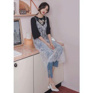 Spaghetti-strap Sheer Lace Maxi Dress