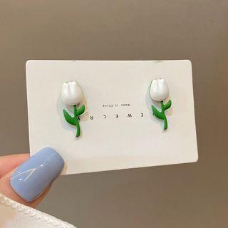 Tulip Alloy Earring 1 Pair - Green & White - One Size