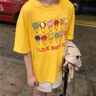 Elbow-sleeve Ice Cream Printed T-shirt