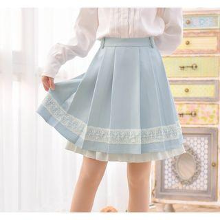 Lace Trim Pleated A-line Dress