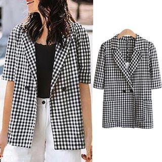 Short-sleeve Plaid Blazer