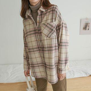 Pocket-front Drop-shoulder Plaid Shirt