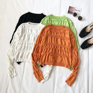 Shirred Round Neck Cropped Knit Top
