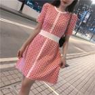 Short-sleeve Patterned A-line Knit Dress Dress - One Size