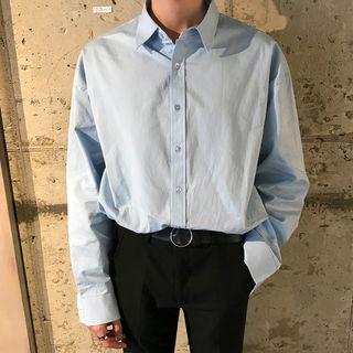 Side-slit Long-sleeve Long Shirt