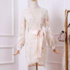 Long-sleeve Sequined Fringed Wrap Dress