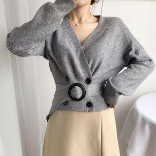 Long-sleeve Double Breast Tie-waist Cardigan