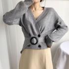 Long-sleeve Double Breast Tie-waist Cardigan