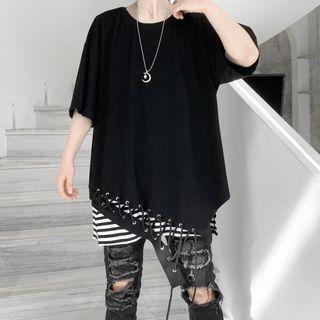 Short Sleeve Lace Up Asymmetrical T-shirt