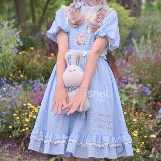 Cartoon Print Plaid Overall Dress