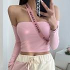 Off-shoulder Letter-strap Crop Top