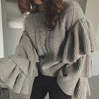 Cable Knit Ruffle Trim Sweater