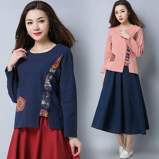 Crew-neck Pocketed Long-sleeve T-shirt
