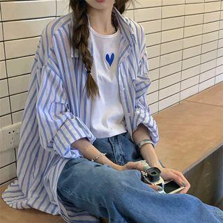 Striped Shirt / Heart Print Tank Top